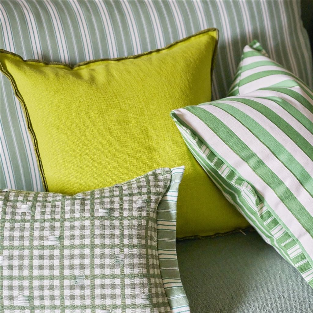 Brera Lino Lime & Moss Linen Decorative Pillow