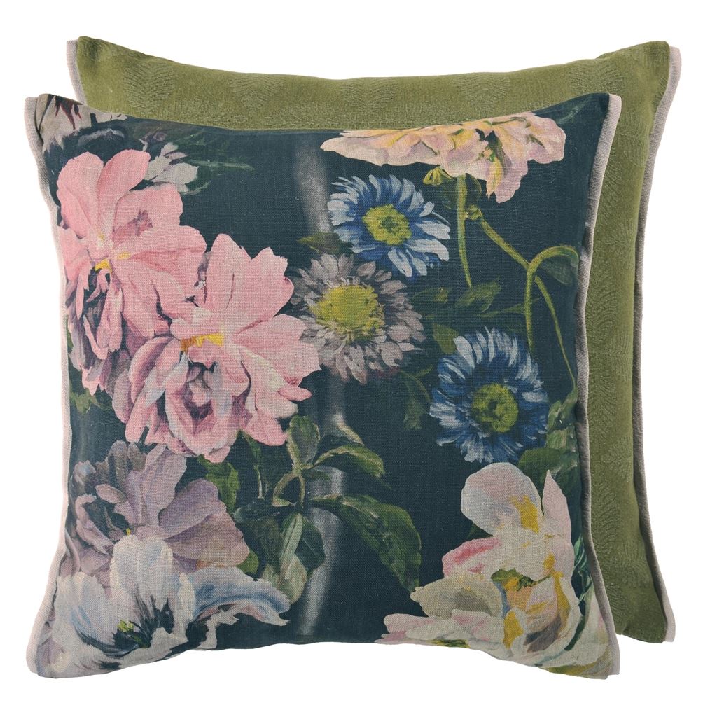 delft flower graphite cushion