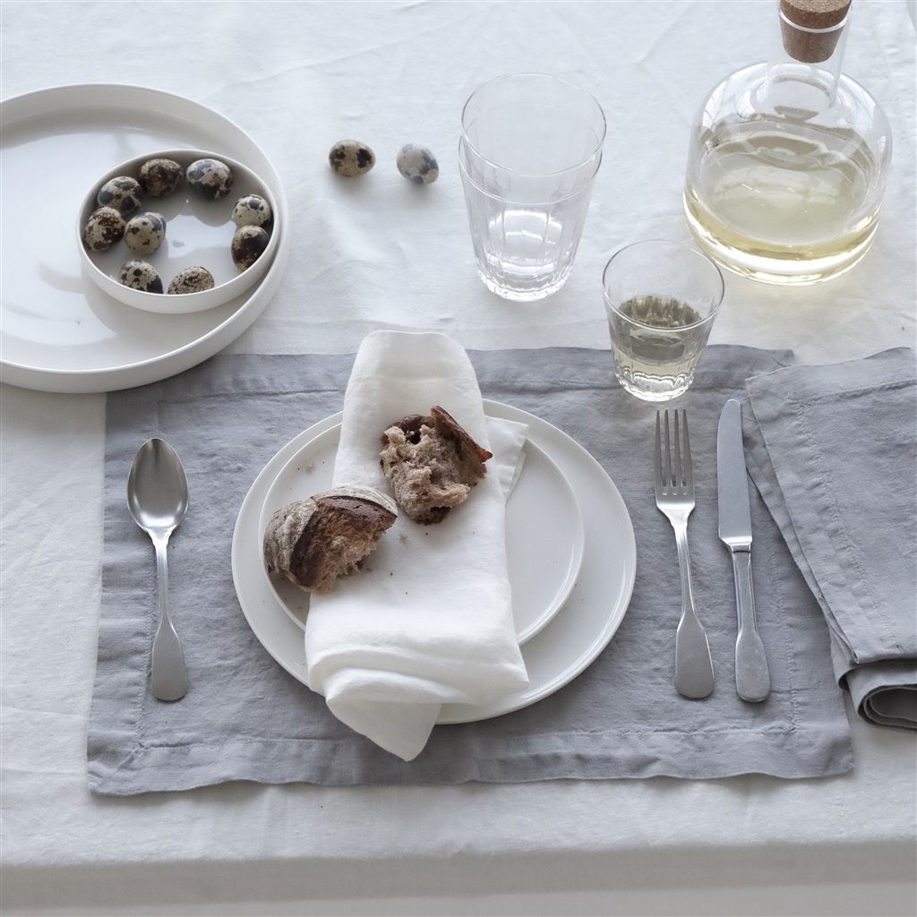 Lario Pale Grey Linen Table Cloth, Runner, Placemats & Napkins