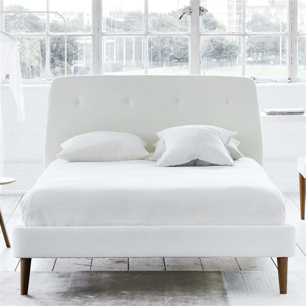 Cosmo Bed - White Buttons - Superking - Walnut Leg - Cassia Chalk