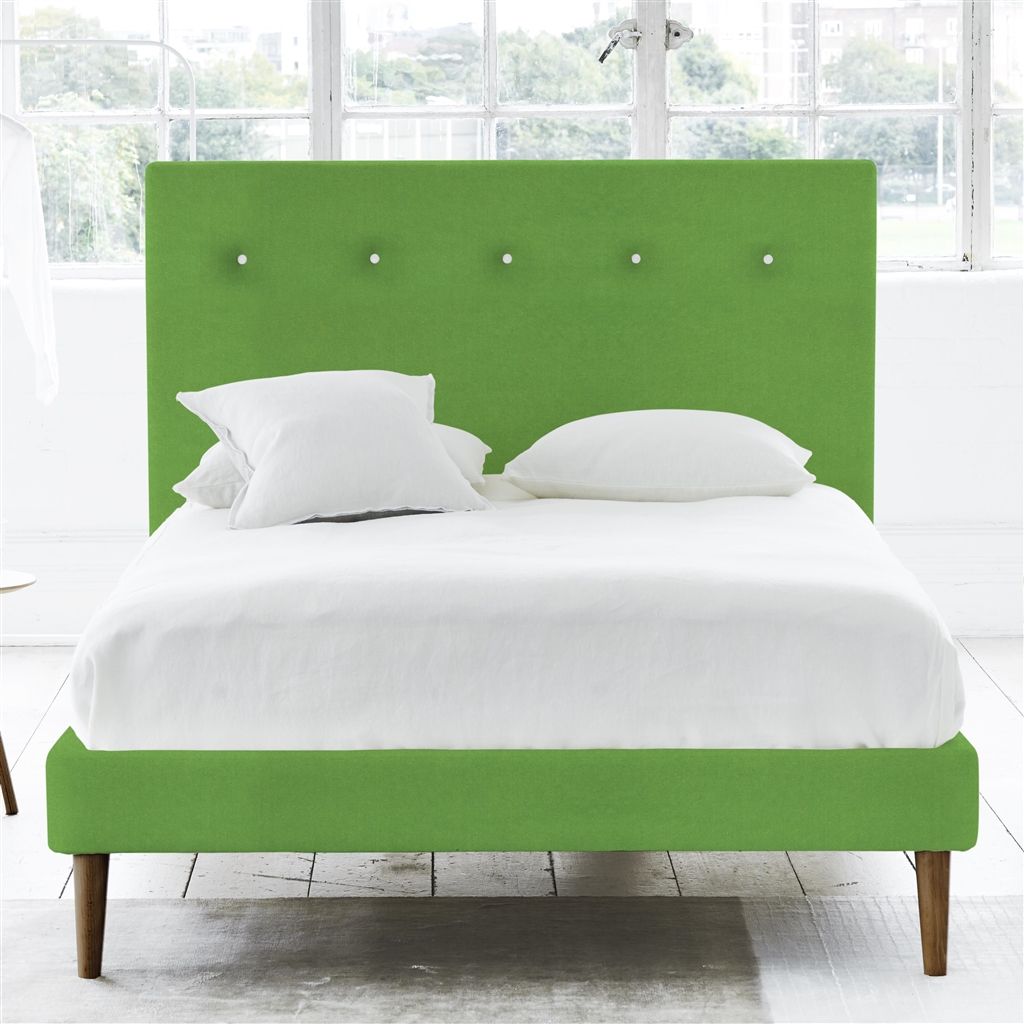 Polka Bed - White Buttons - Superking - Walnut Leg - Cassia Grass