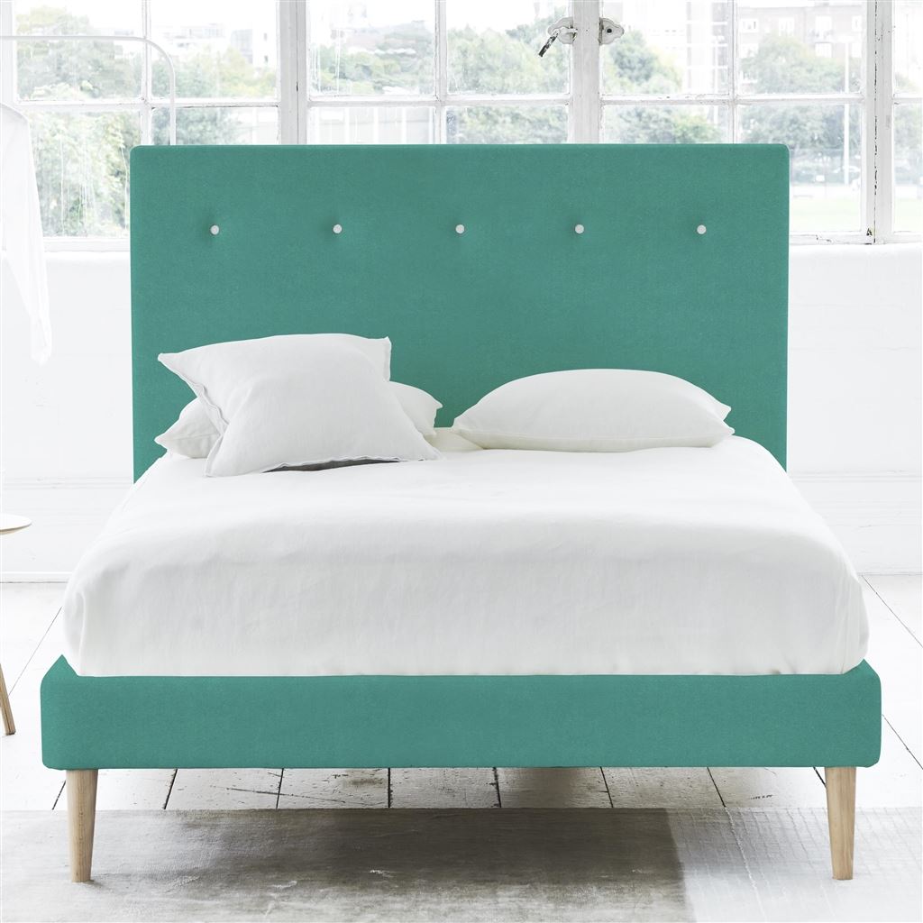 Polka Bed - White Buttons - Double - Beech Leg - Cassia Ocean