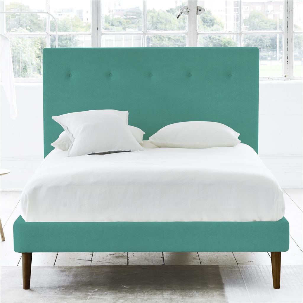 Polka Bed - Self Buttons - Double - Walnut Leg - Cassia Ocean