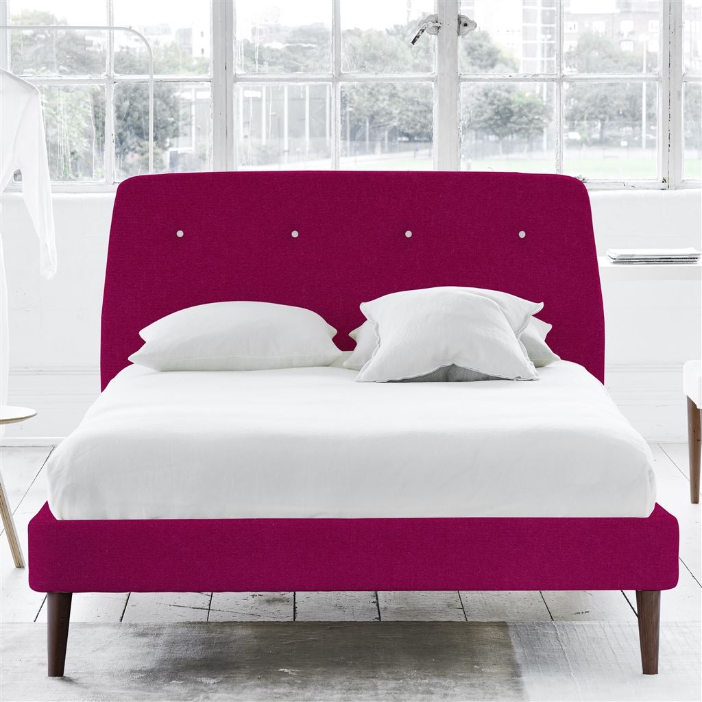 Cosmo Bed - White Buttons - Superking - Walnut Leg - Cassia Fuchsia