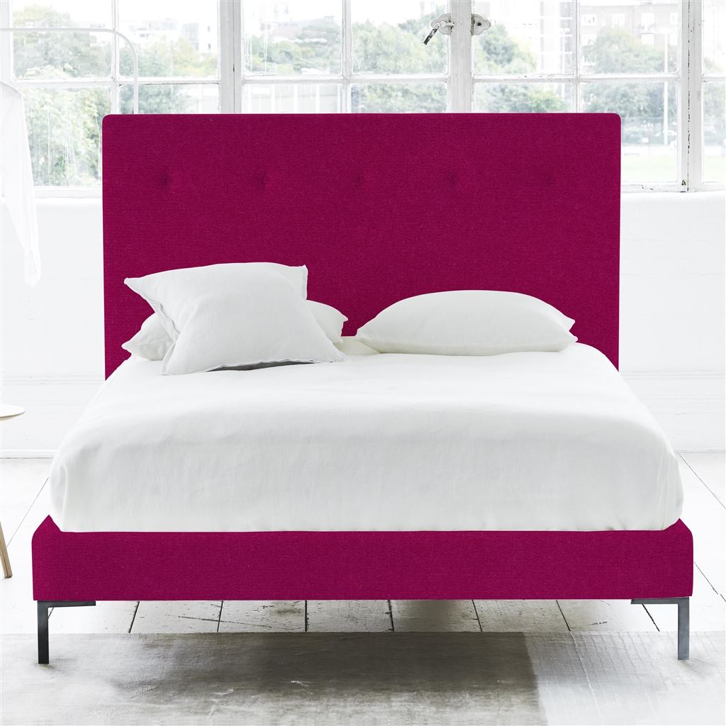 Polka Bed - Self Buttons - Double - Metal Leg - Cassia Fuchsia