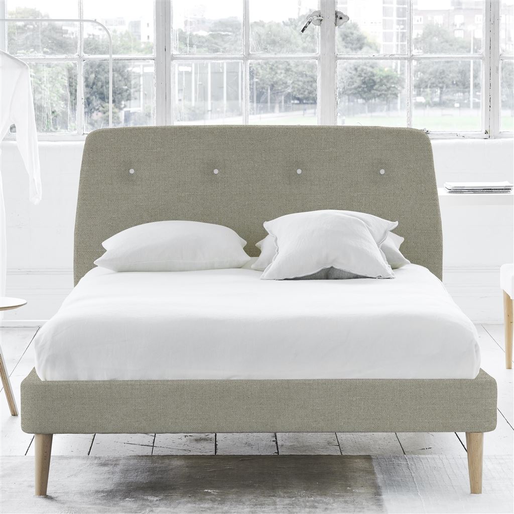 Cosmo Bed - White Buttons - Superking - Beech Leg - Brera Lino Pebble