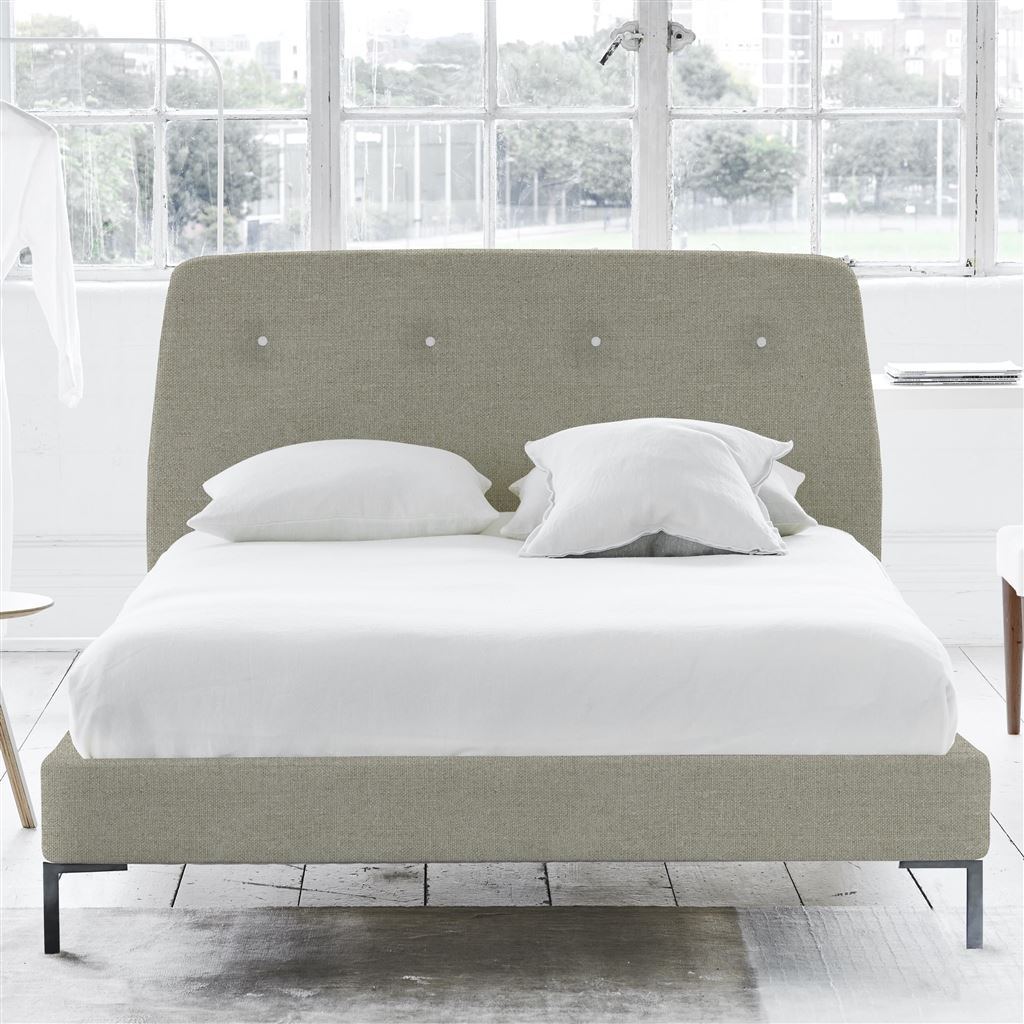 Cosmo Bed - White Buttons - Superking - Metal Leg - Brera Lino Pebble