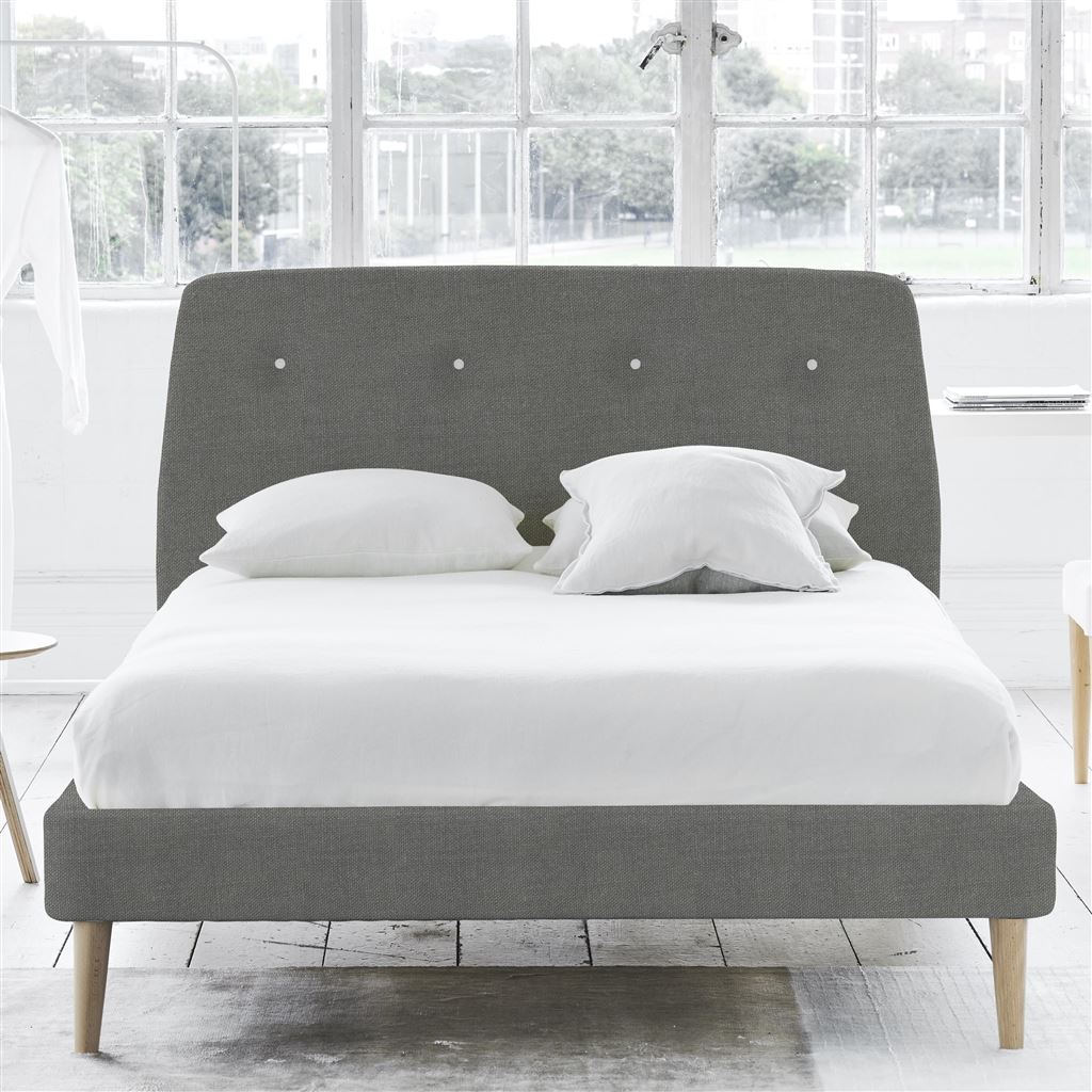 Cosmo Bed - White Buttons - Superking - Beech Leg - Brera Lino Granite
