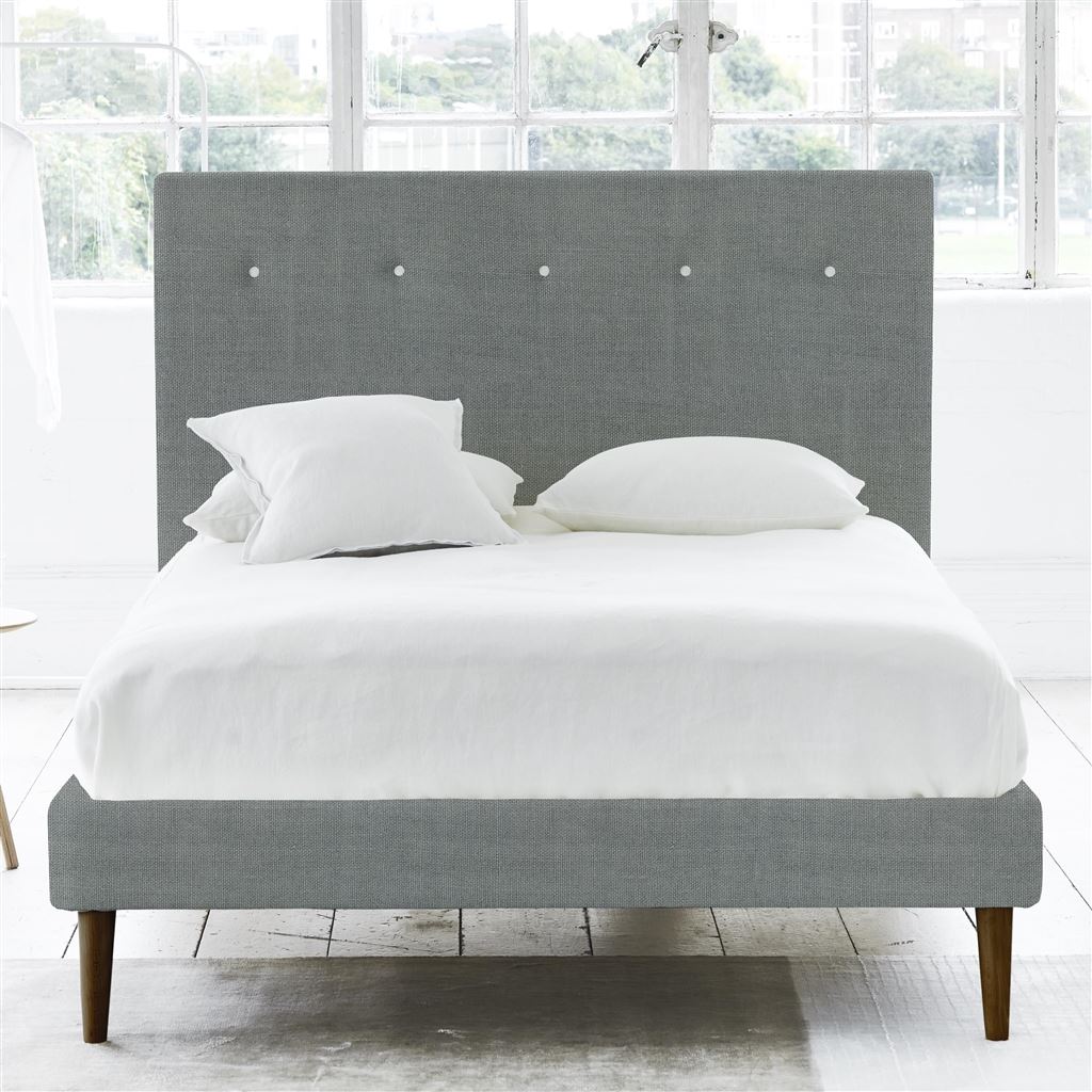 Polka Bed - White Buttons - Superking - Walnut Leg - Brera Lino Zinc