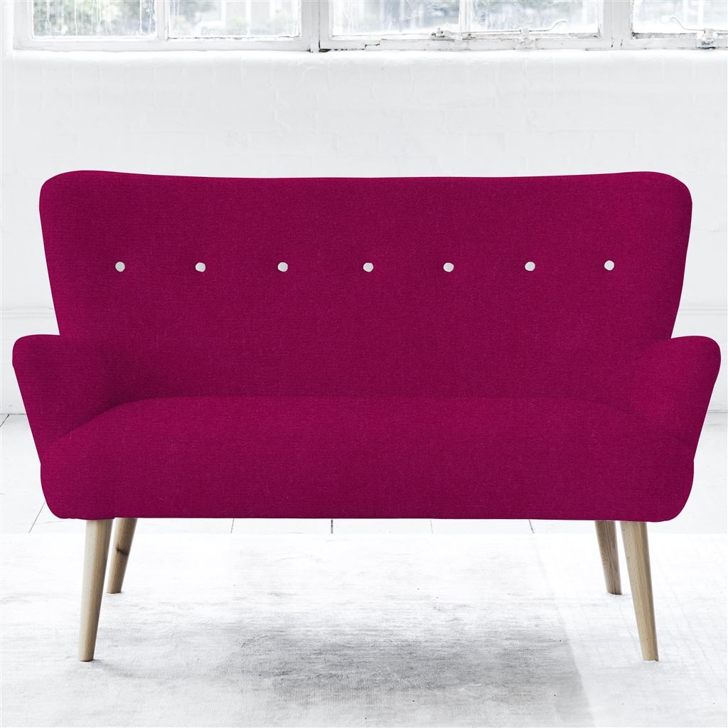 Florence 2 Seater - White Buttons - Beech Leg - Cassia Fuchsia