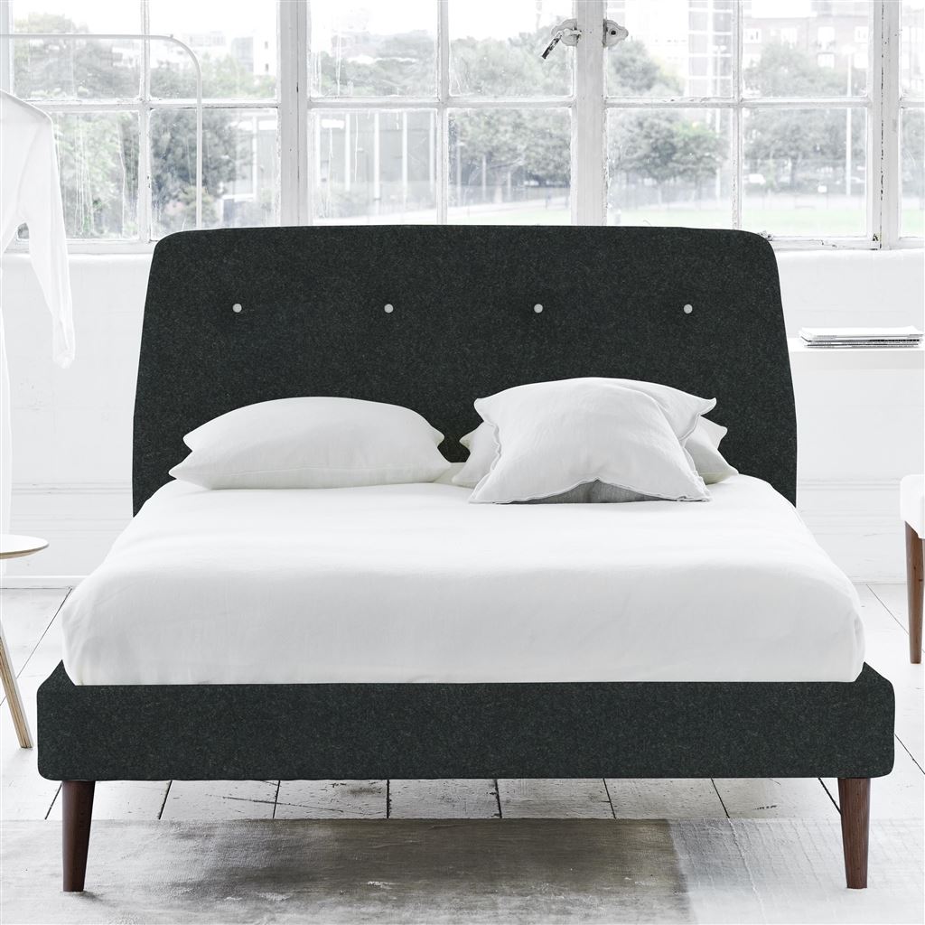 Cosmo Bed - White Buttons - Superking - Walnut Leg - Cheviot Noir