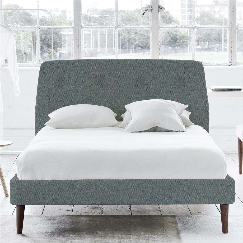 Cosmo Bed - Self Buttons - Single - Walnut Leg - Rothesay Aqua