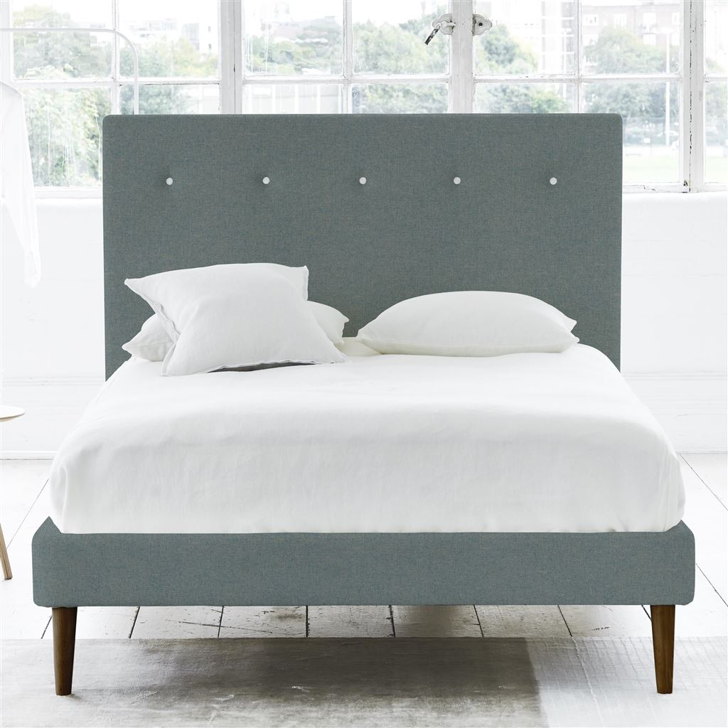 Polka Bed - White Buttons - Single - Walnut Leg - Rothesay Aqua