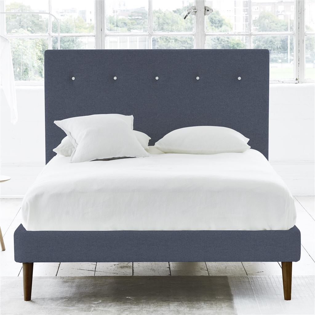 Polka Bed - White Buttons - Single - Walnut Leg - Rothesay Denim