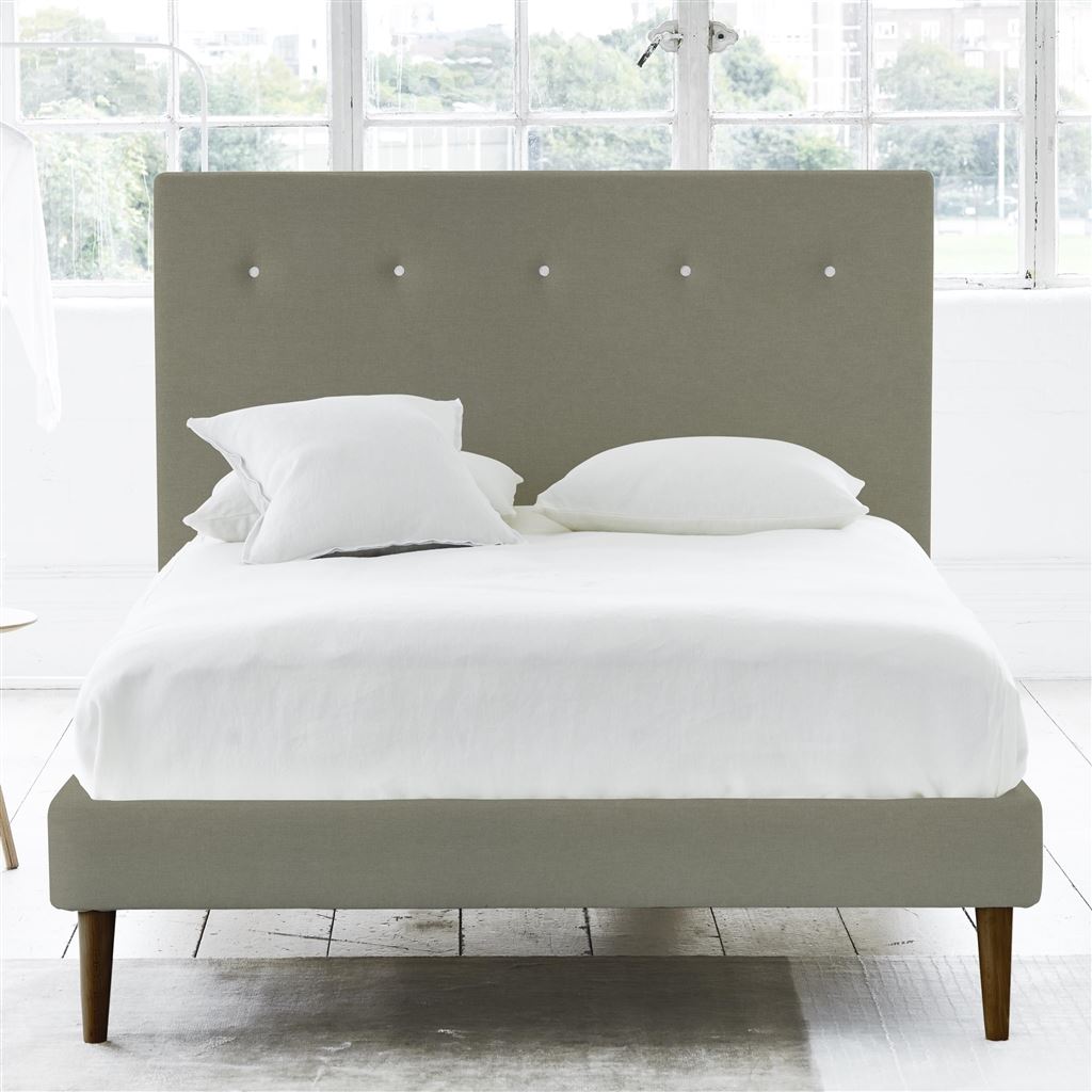 Polka Bed - White Buttons - Superking - Walnut Leg - Rothesay Linen