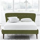 Wave Double Bed - White Buttons - Walnut Legs - Brera Lino Moss