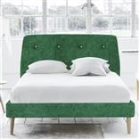 Cosmo Superking Bed - White Buttons - Beech Legs - Zaragoza Emerald