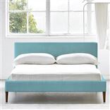 Square Low Superking Bed - Walnut Legs - Brera Lino Turquoise