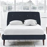 Cosmo Single Bed - White Buttons - Walnut Legs - Brera Lino Denim