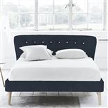 Wave Double Bed - White Buttons - Beech Legs - Brera Lino Denim