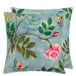 Papillon Chinois Teal Cotton/Linen Decorative Pillow