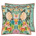 Ikebana Damask Aqua Cotton Cushion