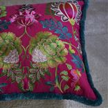 Brocart Decoratif Embroidered Cerise Cotton Cushion