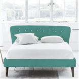 Wave Bed - White Buttons - Double - Walnut Leg - Cassia Ocean
