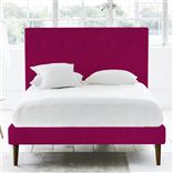 Polka Bed - Self Buttons - Double - Walnut Leg - Cassia Fuchsia