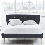 Wave Bed - White Buttons - Double - Beech Leg - Rothesay Indigo