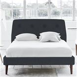 Cosmo Bed - Self Buttons - King - Walnut Leg - Rothesay Indigo