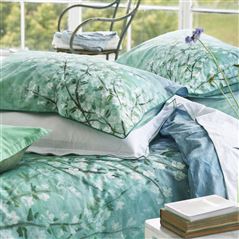 Indian Blossom Cerulean Patterned Green Bed Linen