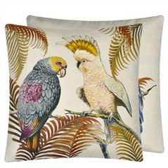 Parrot And Palm Parchment Linen Cushion