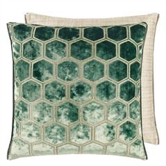 Manipur Jade Green Geometric Cushion