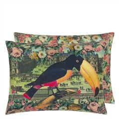 Toucan Floral Sepia Cushion