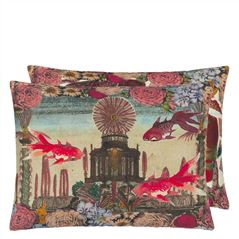 Exotic Fish Carmine Decorative Pillow