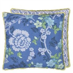 Eagle House Damask Woad Blue Floral Cushion