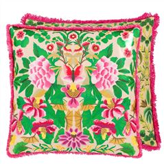 Ikebana Damask Fuchsia Embroidered Cushion