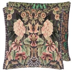 Ikebana Damask Velvet Graphite Floral Cushion