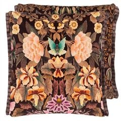 Ikebana Damask Velvet Chocolate Floral Cushion