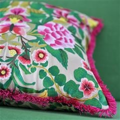 Ikebana Damask Fuchsia Embroidered Cotton Cushion