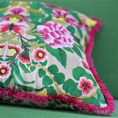 Ikebana Damask Fuchsia Embroidered Cotton Cushion