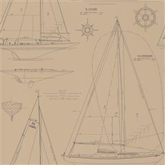 Boat Blueprint Vintage Blue Ralph Lauren Wallpaper