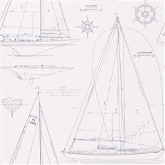 Boat Blueprint Dark Blue On White White Wallpaper