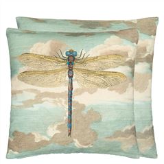Dragonfly Over Clouds Sky Blue Decorative Pillow 