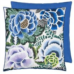 Rose De Damas Cobalt Cotton Cushion