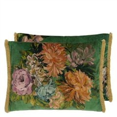 Cuscino Fleurs D Artistes Velours Verde Vintage  