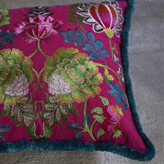 Brocart Decoratif Cerise Embroidered Cotton Cushion