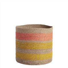 Large Yellow & Coral Striped Basket 