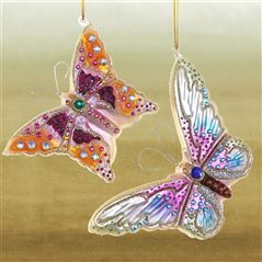 Set of 2 Papillion Christmas Decorations